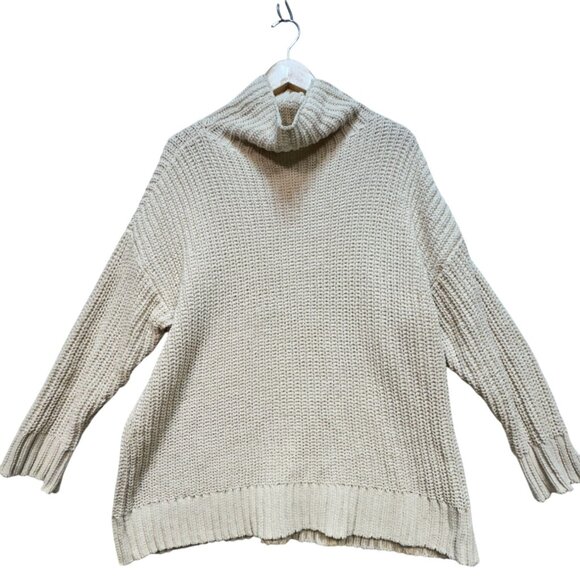 Aerie Womens Turtleneck Sweater Small Beige Oversized Knit Pullover Cozy Casual - Picture 1 of 12